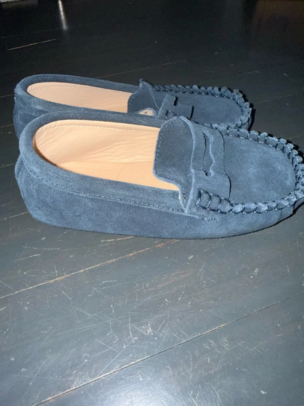 Navy Suede Moccasin Loafers